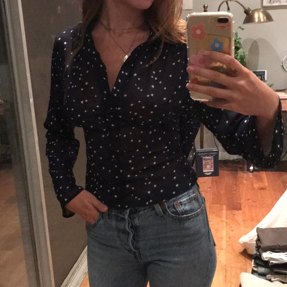 Sheer Star Pattern Button Up Cut Out Back - image 2